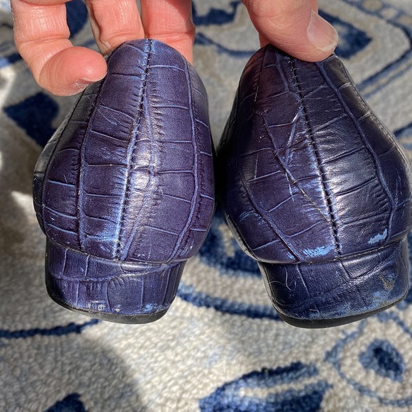 Vionic Lydia Blue Leather Croc Slip On Demi Wedge Shoes 8 / 39 - bows removed - Picture 7 of 11